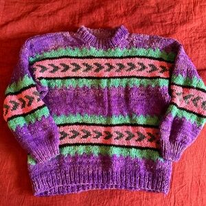 Vintage Handmade Colorful Patterned Women's Sweater